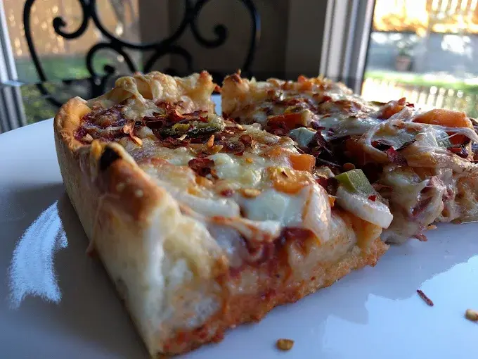Chicago Deep Dish Pizza signature square deep dish pizza in Edgemont, Calgary
